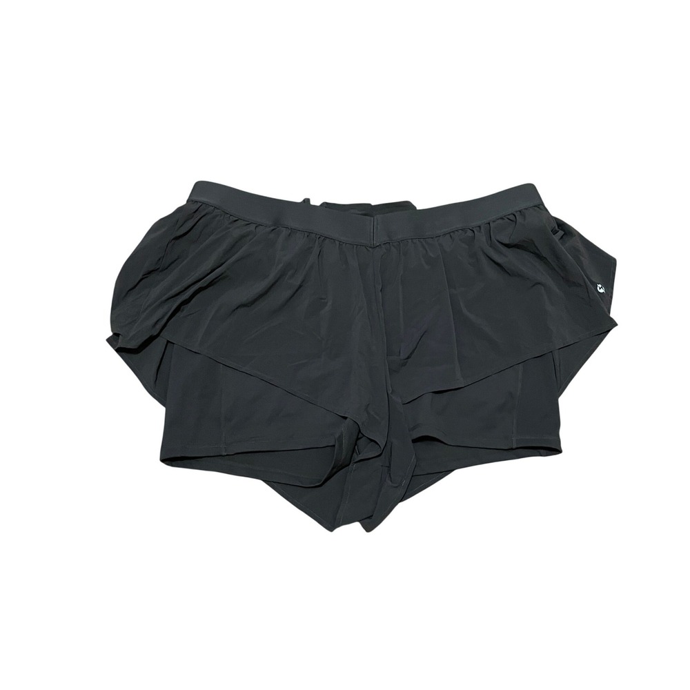 POPFLEX On the Run Women's 2x Ruffle Running Shorts Brown Grey Pockets Liner